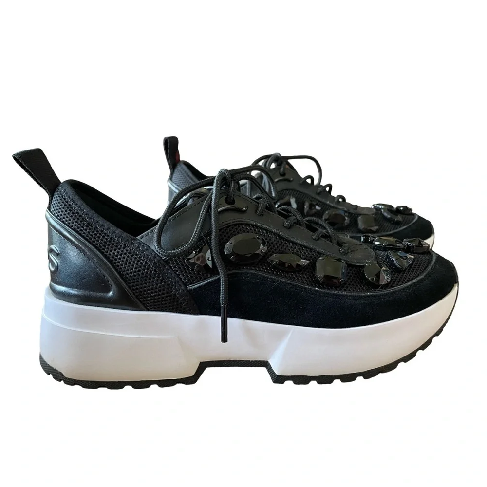 Michael Kors Chaplin Jewel Embellished Mesh and Leather Trainer